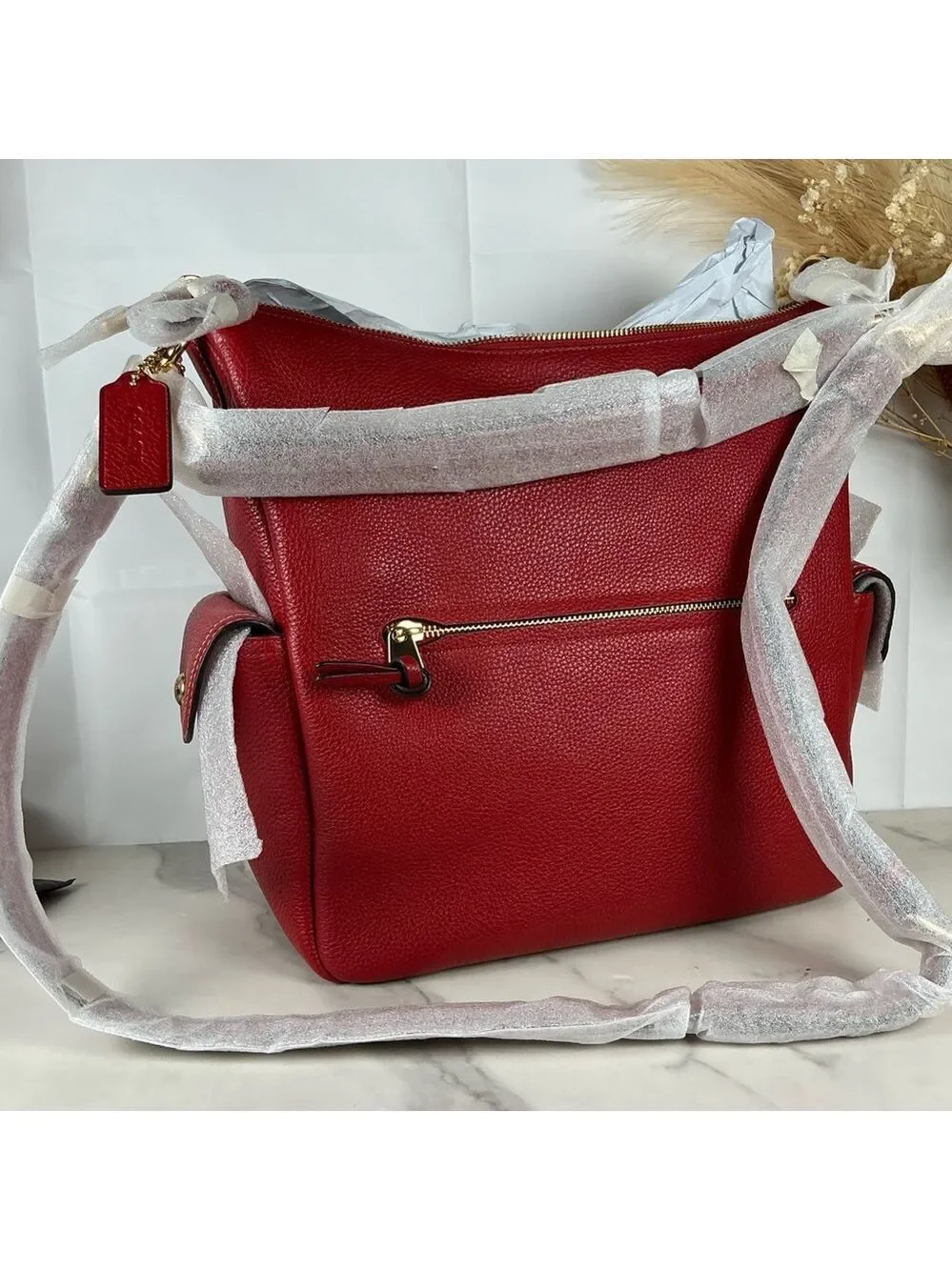Coach Pennie Vibrant Red Leather Hobo Hand Shoulder Large Bag NWT‎